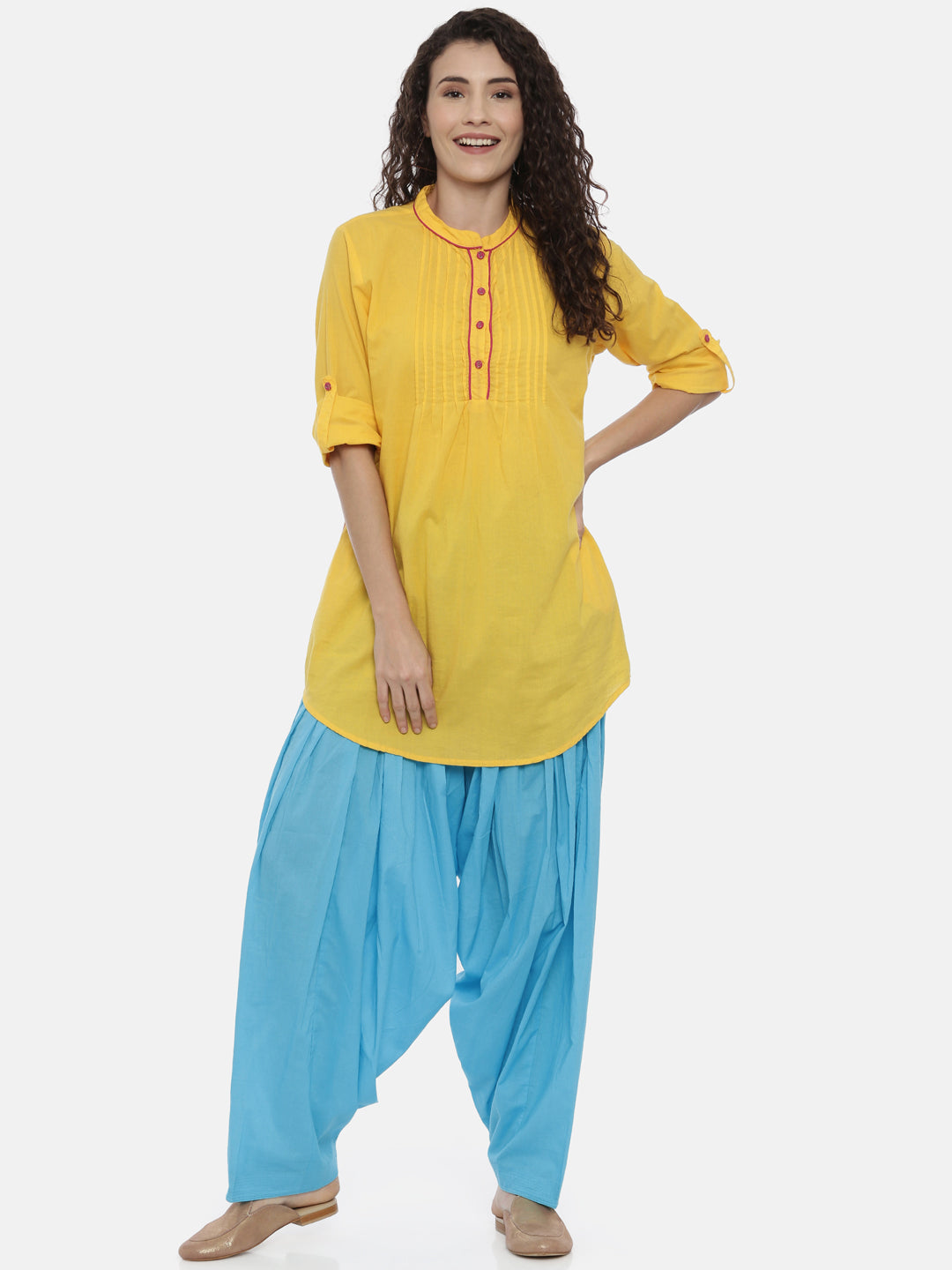 Blue Cotton High-Rise Patiala Pants