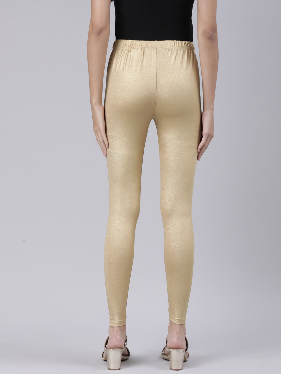 Gold Solid Ankle-Length Leggings for Women