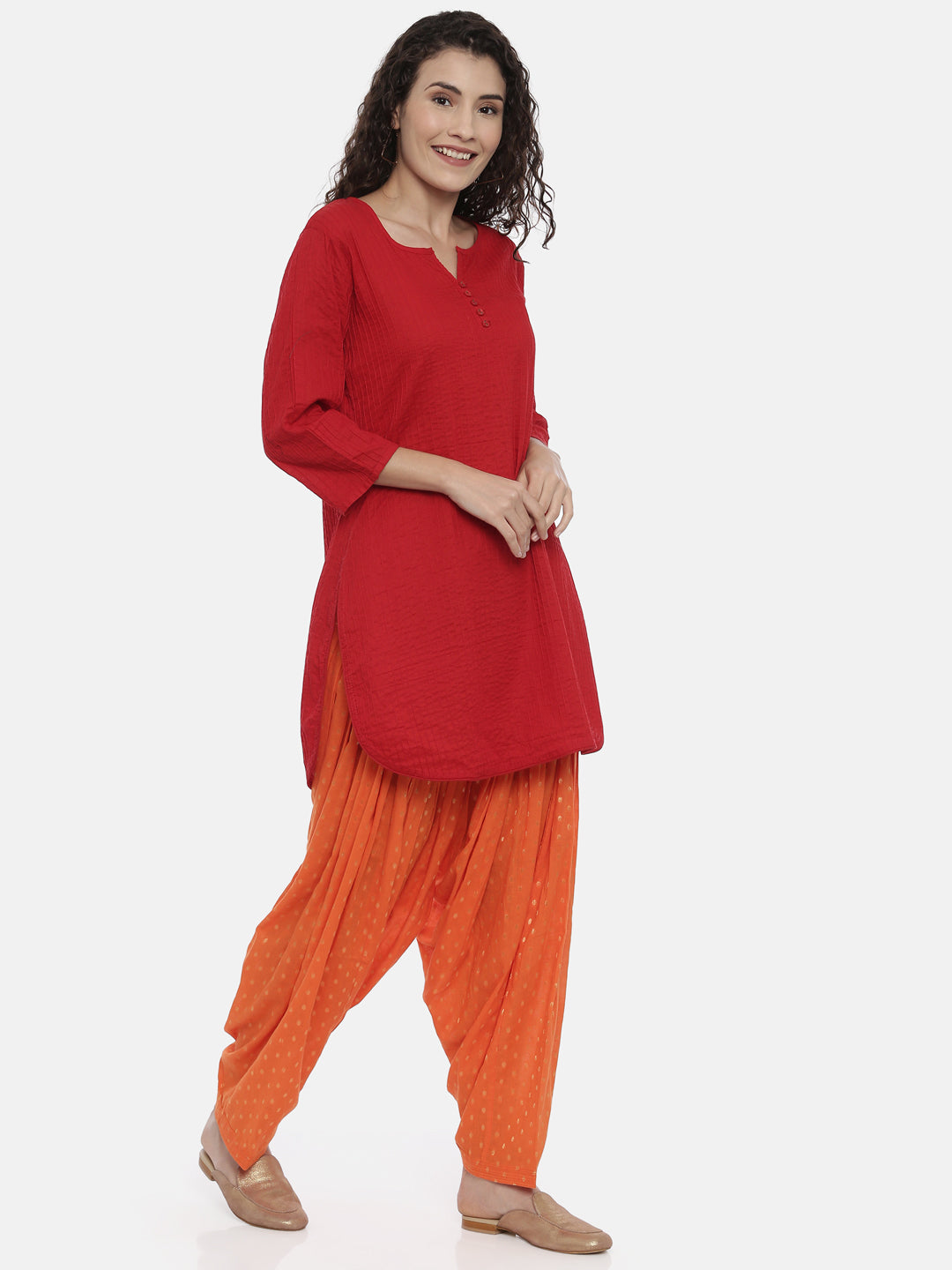 Orange Woven Design Cotton Patiala | Souchii