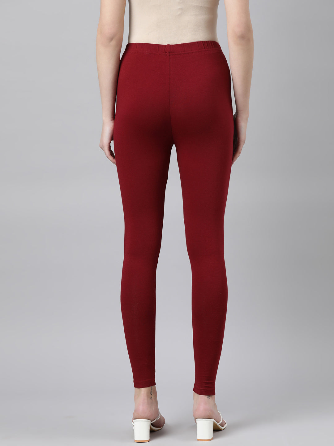 Maroon Solid Ankle-Length Leggings for Women | Souchii