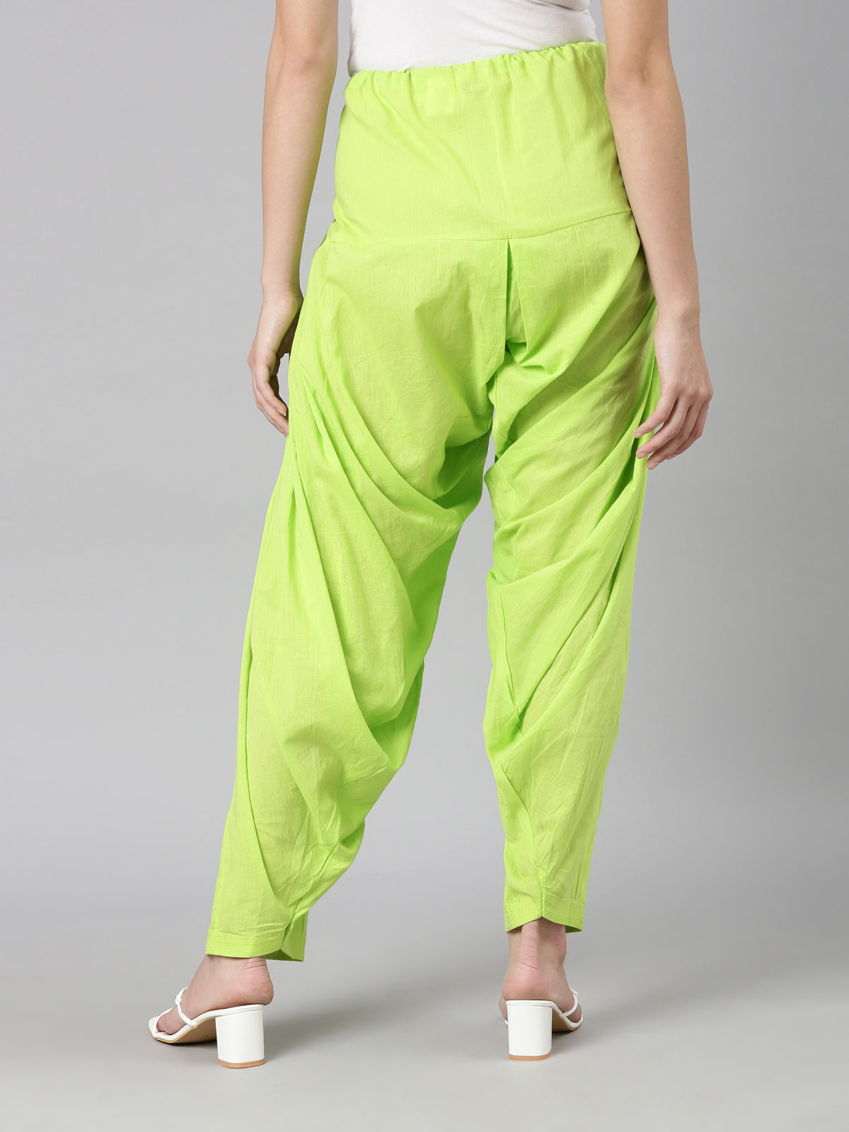 Lime Green High-Rise Loose Fit Pure Cotton Patiala | Souchii