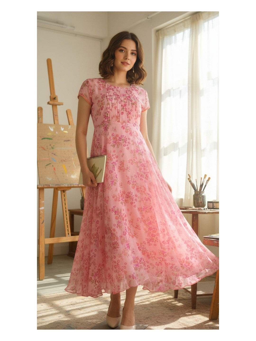 Floral Pink Maxi Flare Dress | Souchii