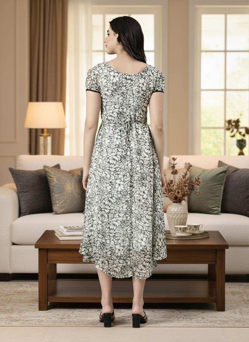 Souchii Black and White Floral A line Dress
