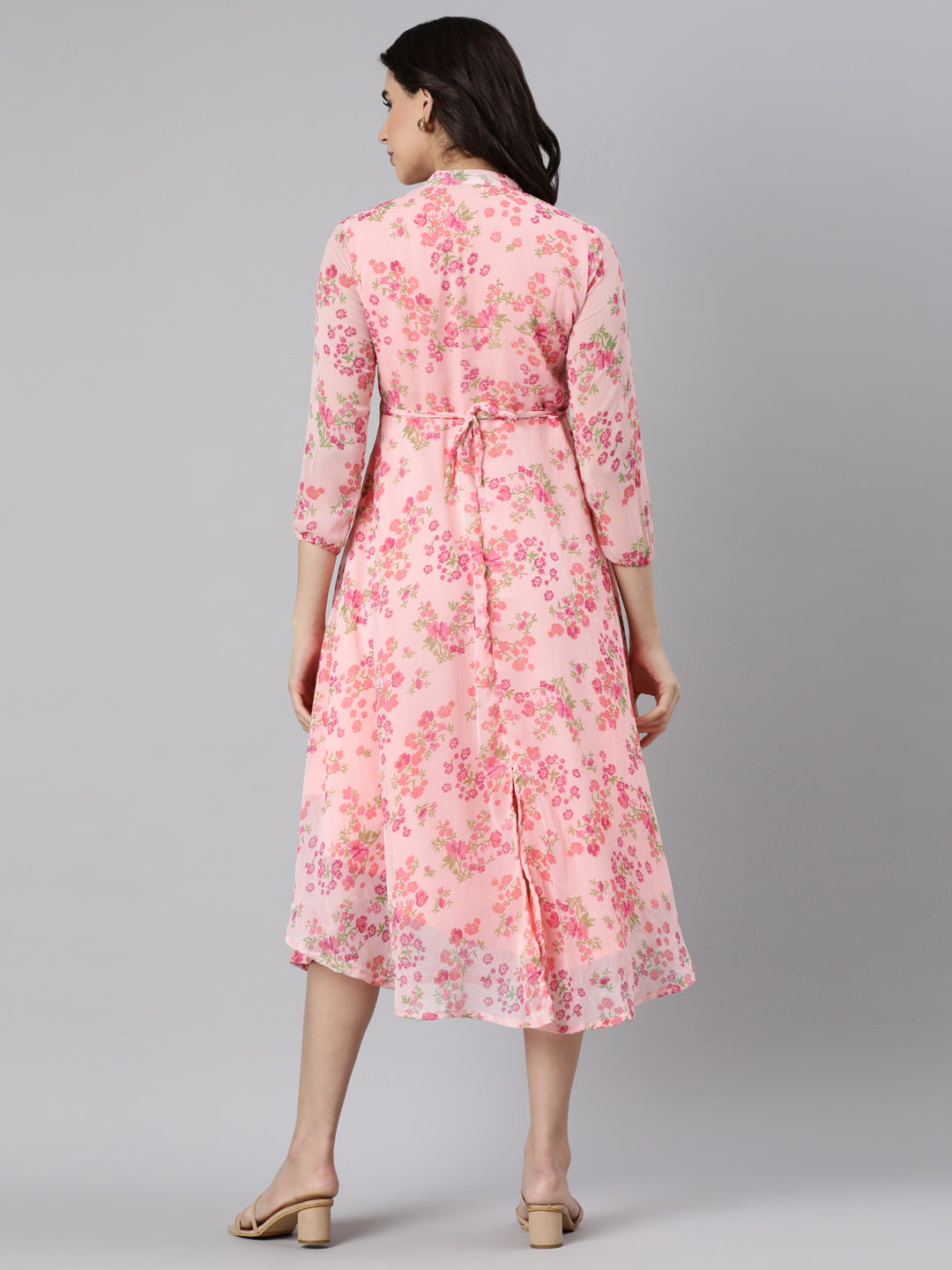 Dress – Light Pink Floral Printed A-line Princess Line | Souchii