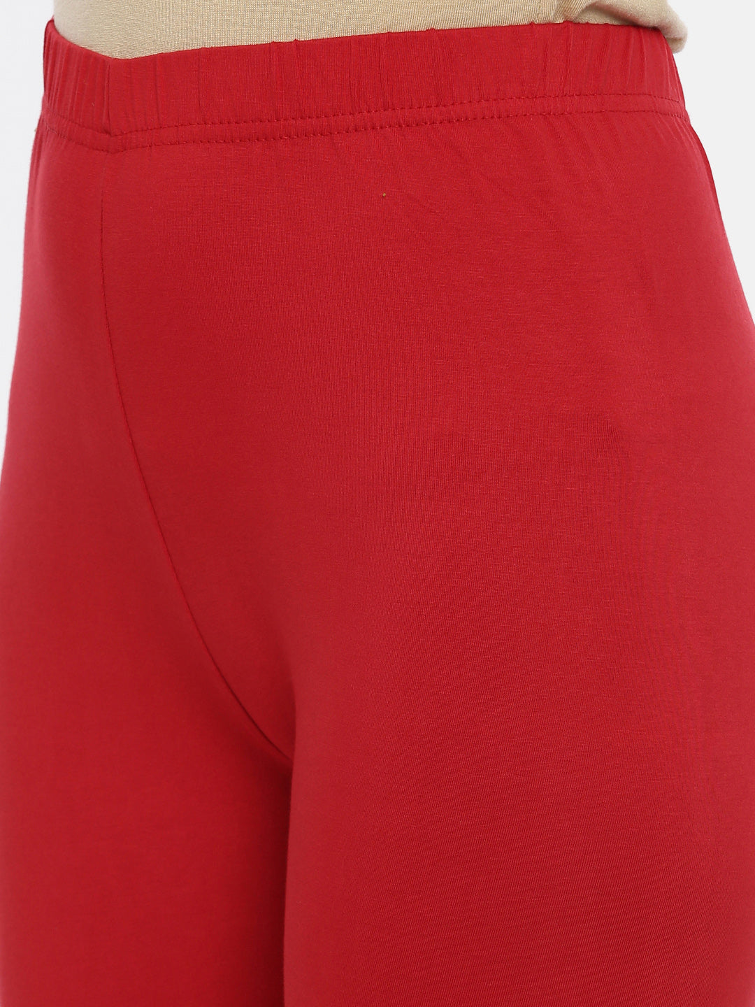 Red Solid Cotton Ankle-Length Leggings for Women | Souchii