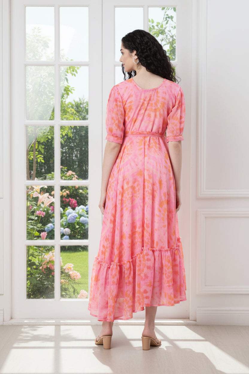 Women Printed V-Neck Fit And Flare Maxi Dress|Souchii