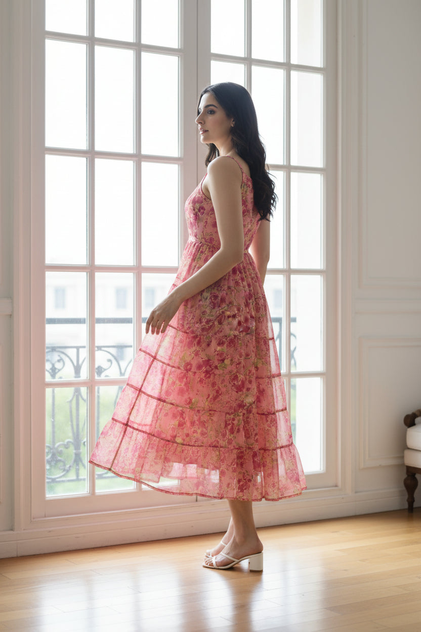 Floral Printed Tiered A-Line Dress