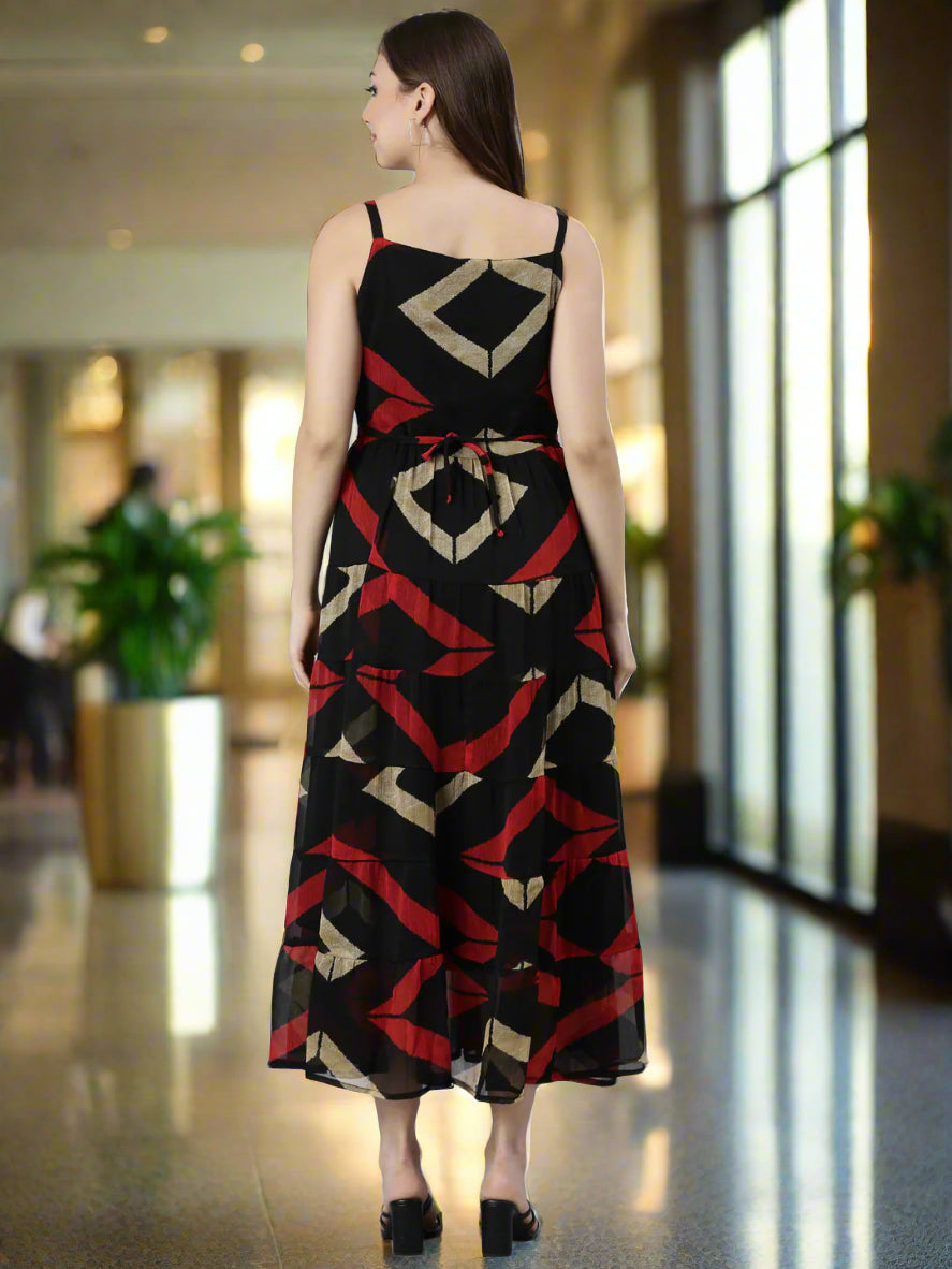 Fit & Flare Dress – Black Printed Abstract Motifs | Souchii