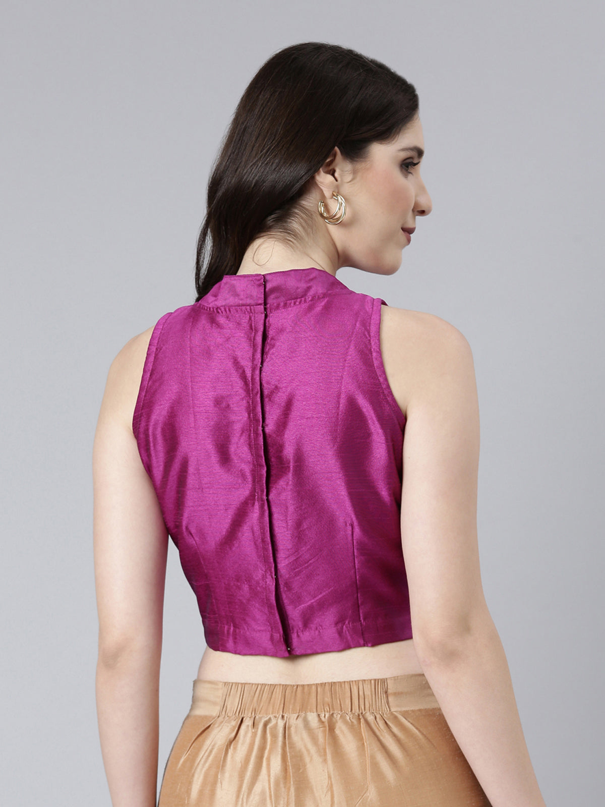 Purple Dupion Silk Sleeveless Round-Neck Blouse | Souchii