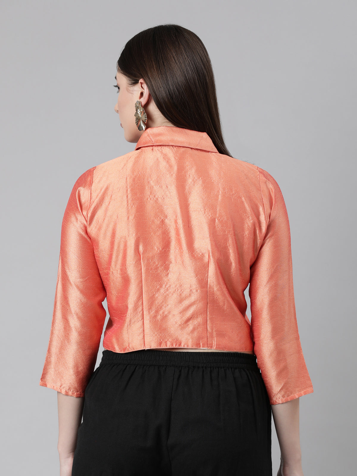 Peach Dupion Silk Blouse with Front Button Closure | Souchii