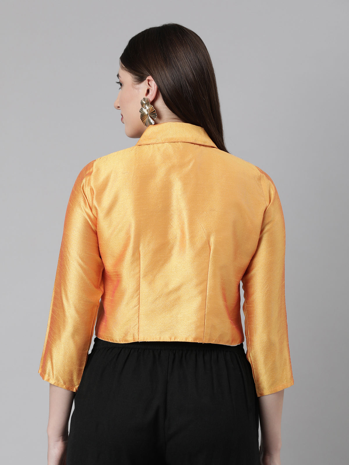 Yellow Dupion Silk Blouse with Shirt Collar | Souchii