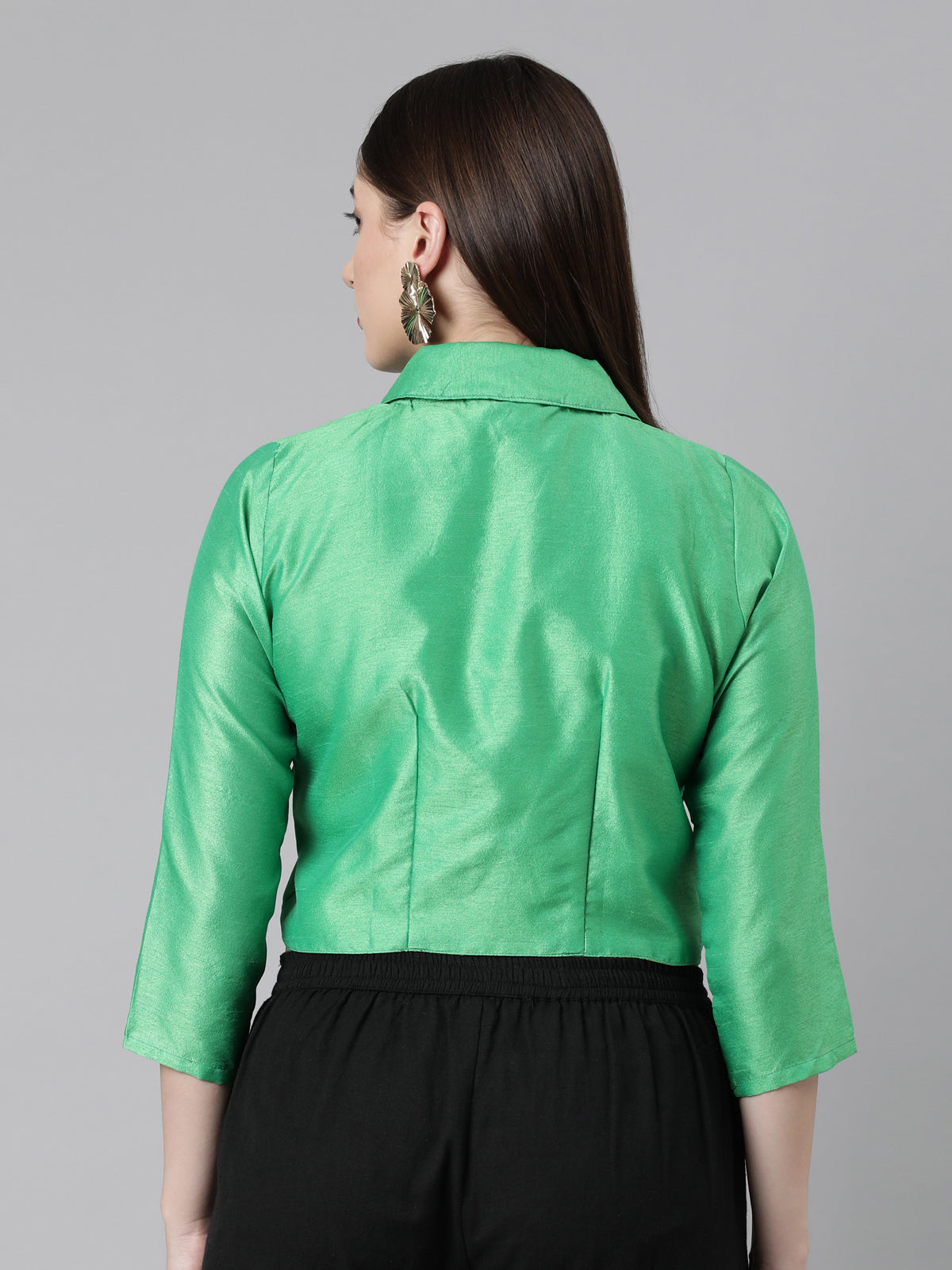 Green Dupion Silk Blouse with Tie-Up Detail | Souchii
