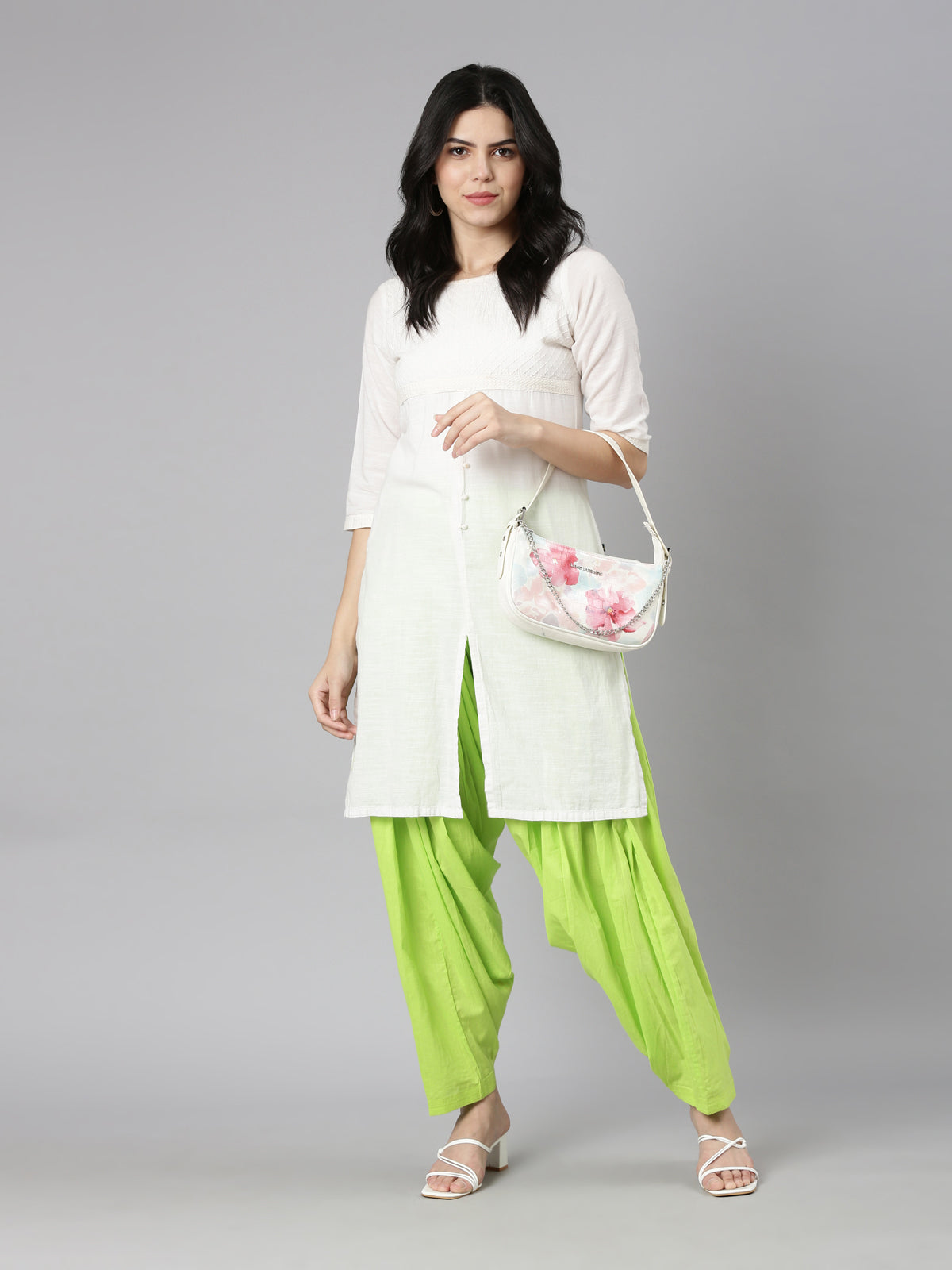 Lime Green High-Rise Loose Fit Pure Cotton Patiala | Souchii