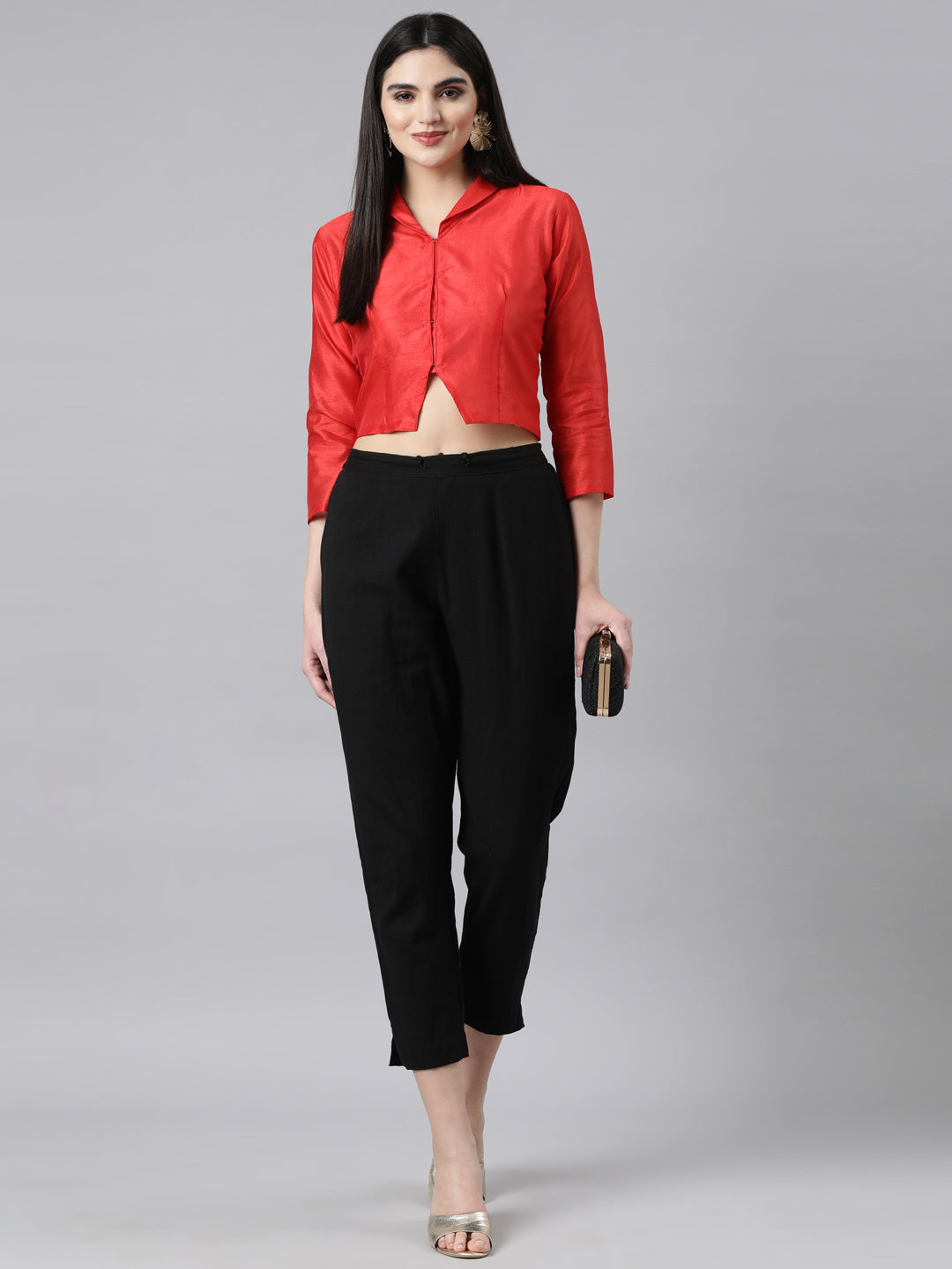 Red Dupion Silk V-Neck Sleeveless Blouse | Souchii