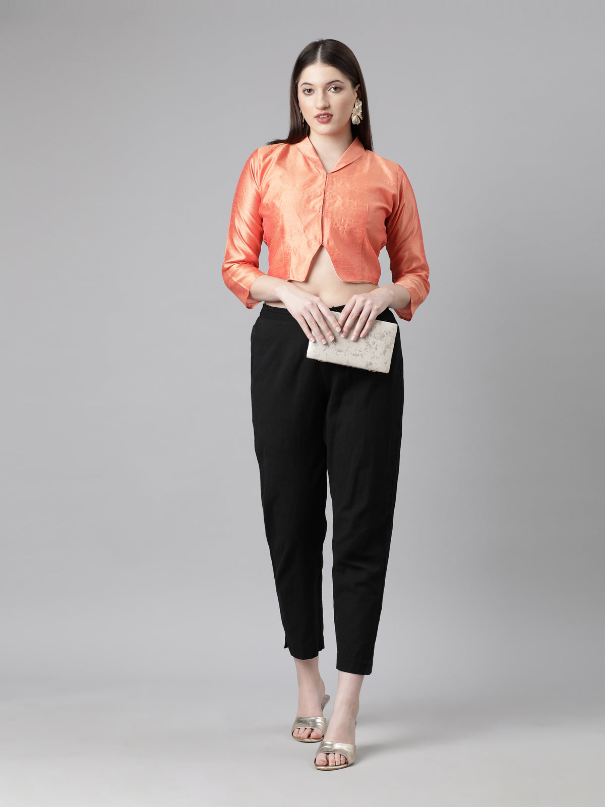 Peach Dupion Silk Blouse with Front Button Closure | Souchii