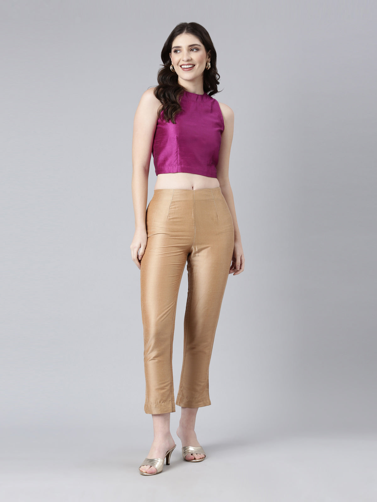 Purple Dupion Silk Sleeveless Round-Neck Blouse | Souchii