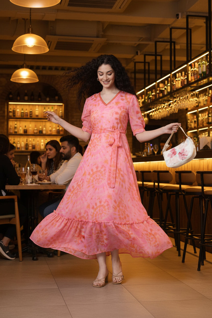 Women Printed V-Neck Fit And Flare Maxi Dress|Souchii