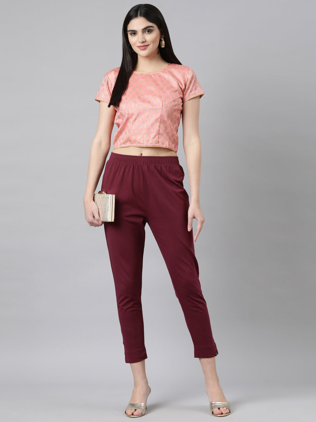 Pink & Gold Dupion Silk Woven Knot Blouse | Souchii