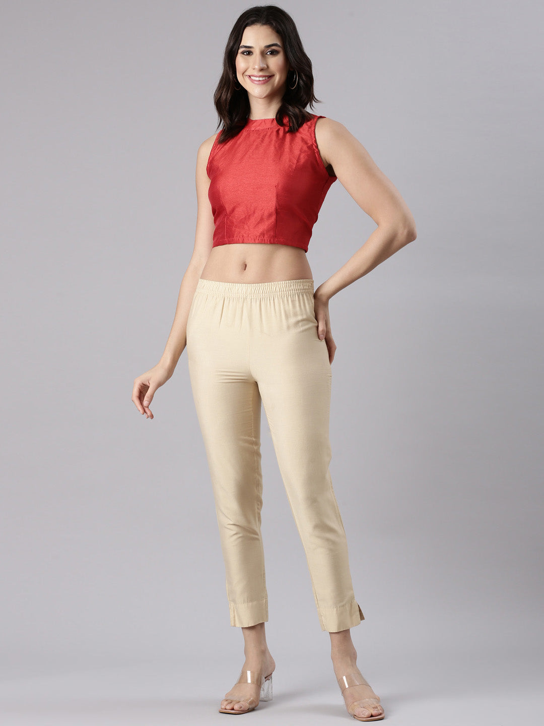 Red Dupion High-Neck Sleeveless Blouse | Souchii