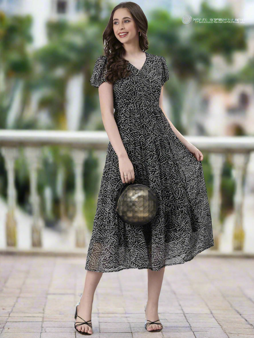 Black Patterned Dress | Souchii