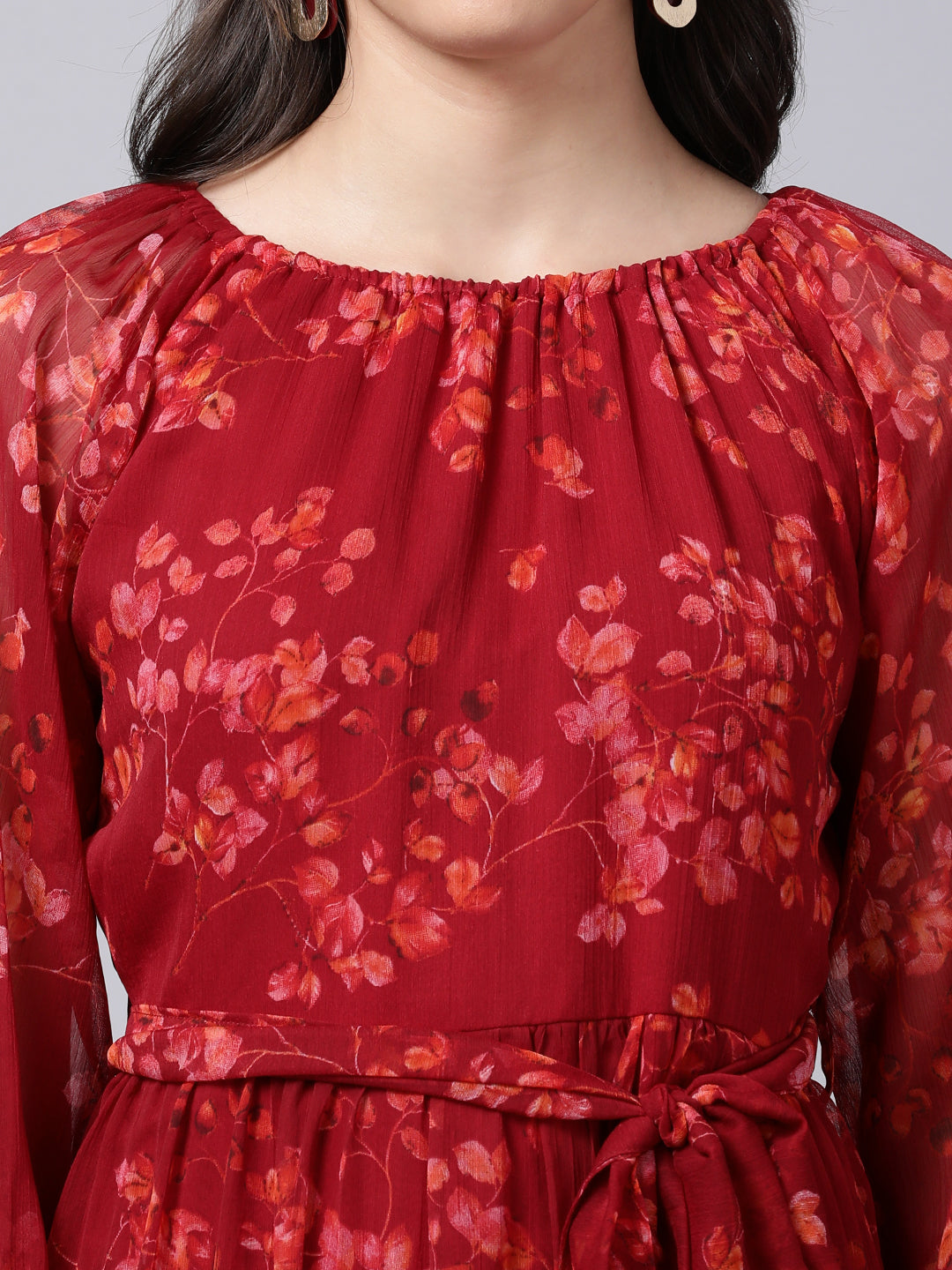 Crimson Bloom Chiffon Maxi Dress - Souchii