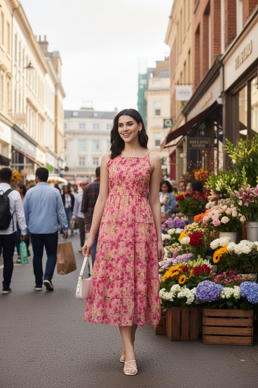 Floral Printed Tiered A-Line Dress