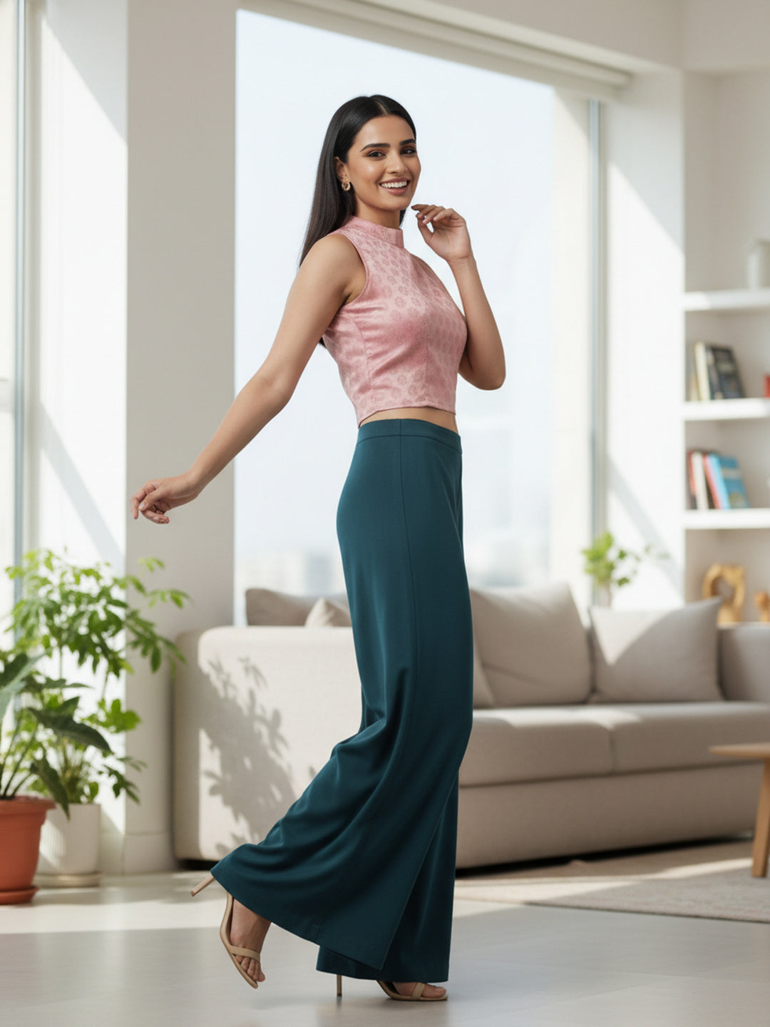 Pink Dupion Silk Sleeveless Round-Neck Blouse | Souchii