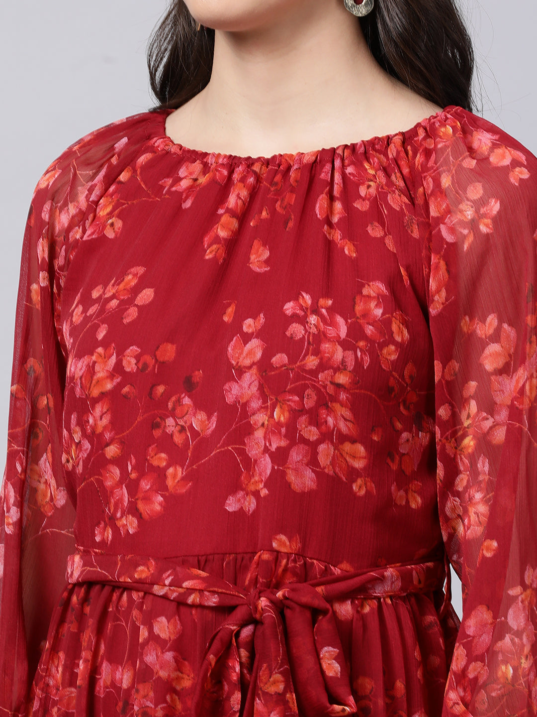 Crimson Bloom Chiffon Maxi Dress - Souchii