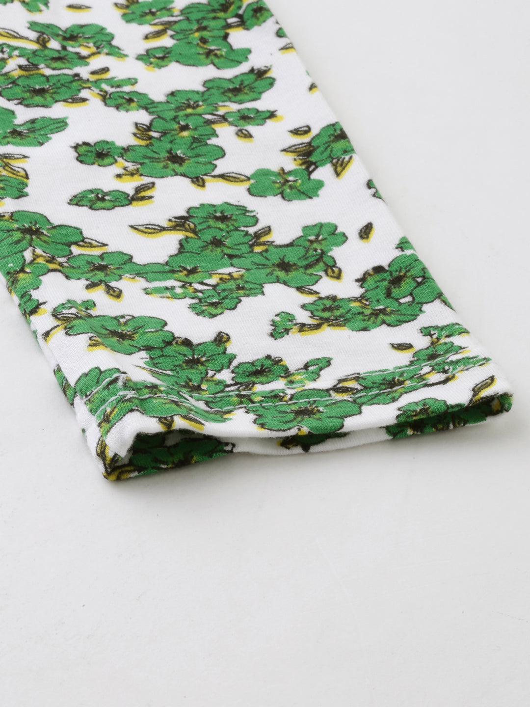 White & Green Printed Cotton Ankle-Length Leggings for Women | Souchii