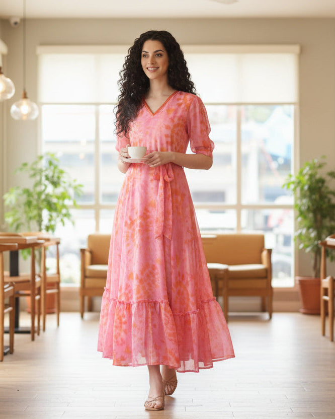 Women Printed V-Neck Fit And Flare Maxi Dress|Souchii