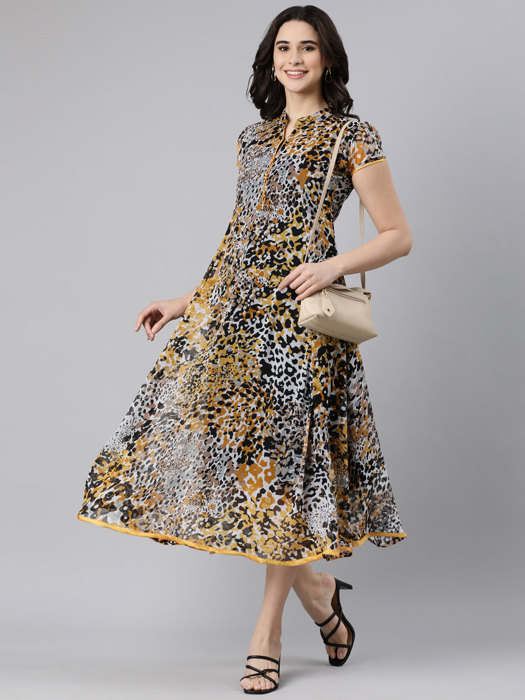 Maxi Dress – Cream Abstract Printed A-Line | Souchii