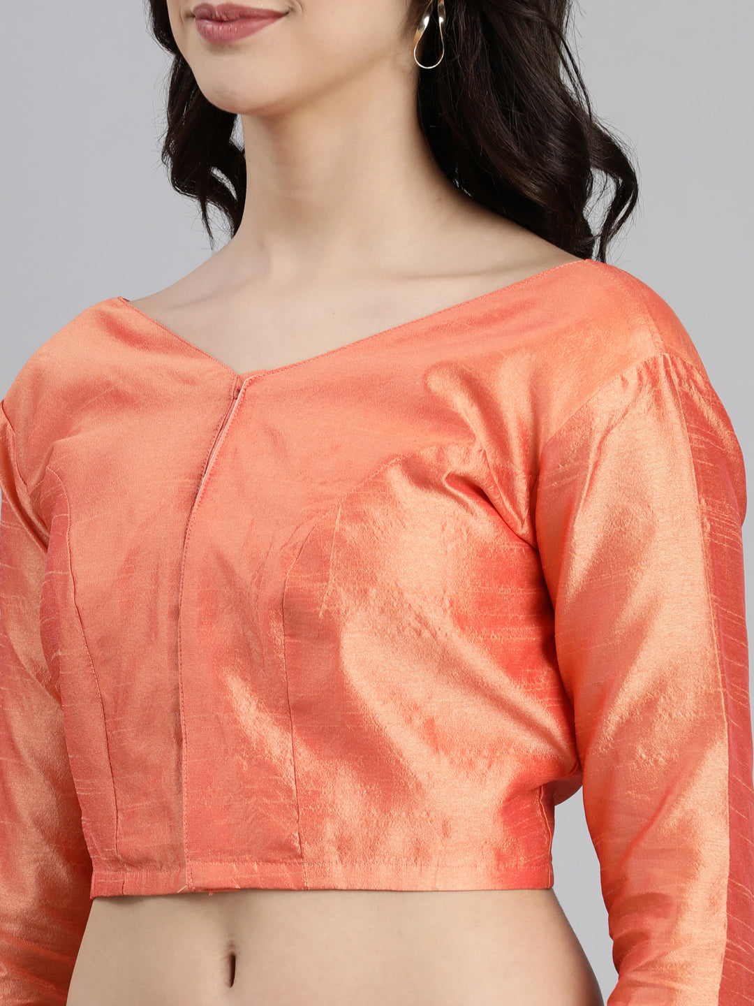 Peach Dupion Silk Knot V-Neck Blouse | Souchii