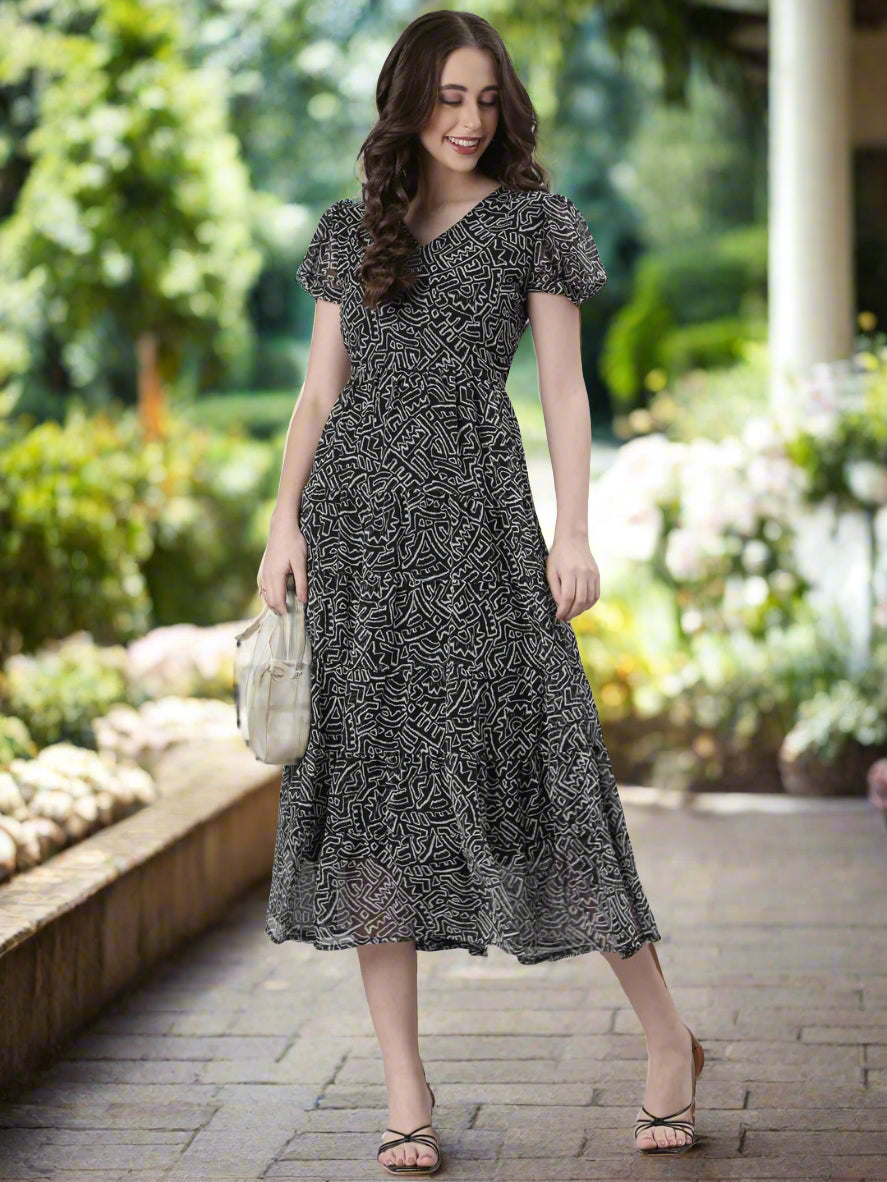 Black Patterned Dress | Souchii
