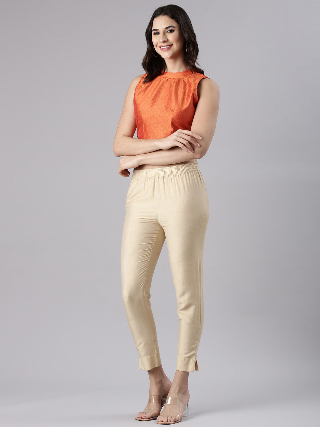 Orange Dupion Sleeveless Blouse | Souchii