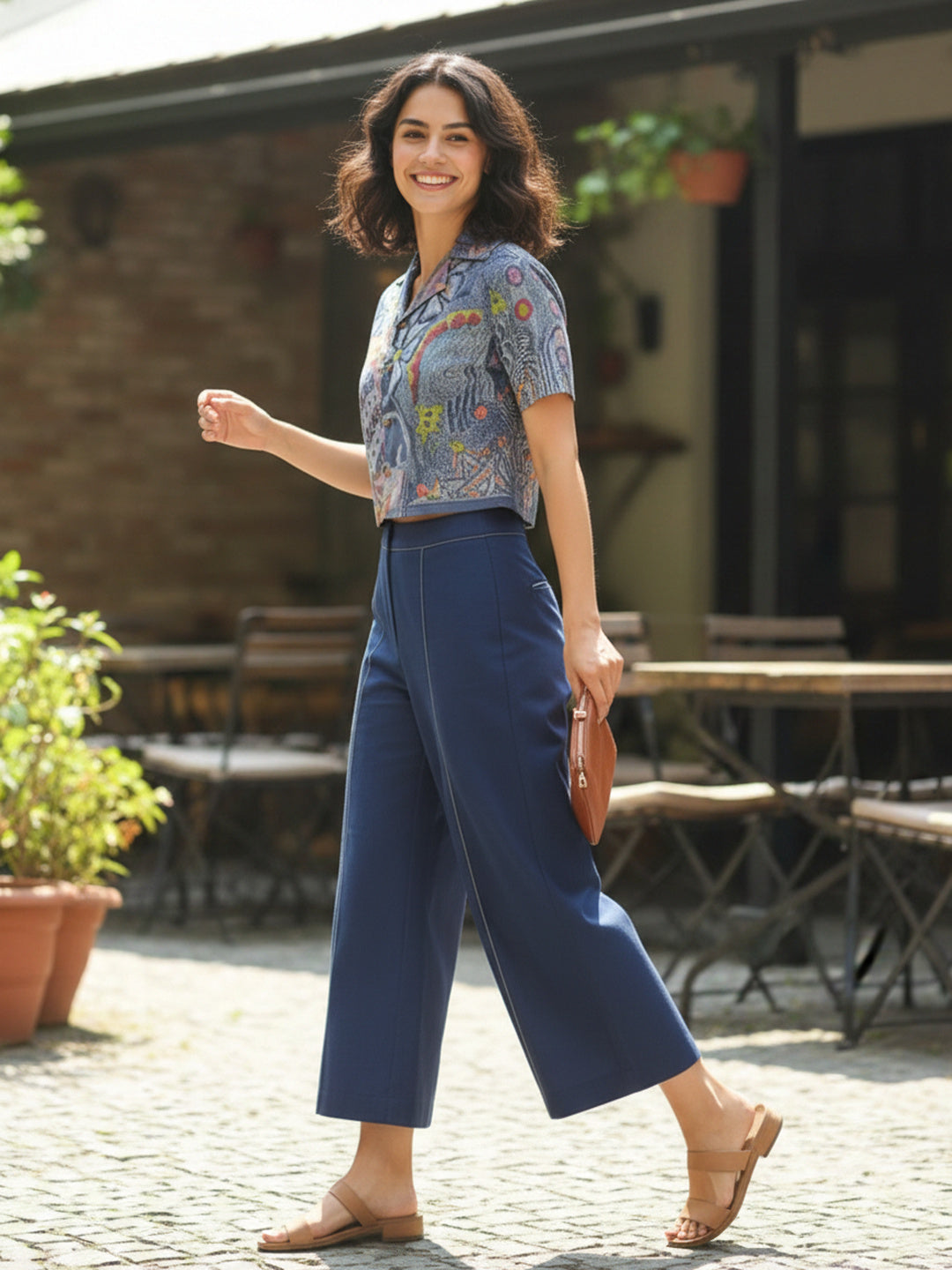 Souchii Women’s Grey Artistic Print Cropped Shirt