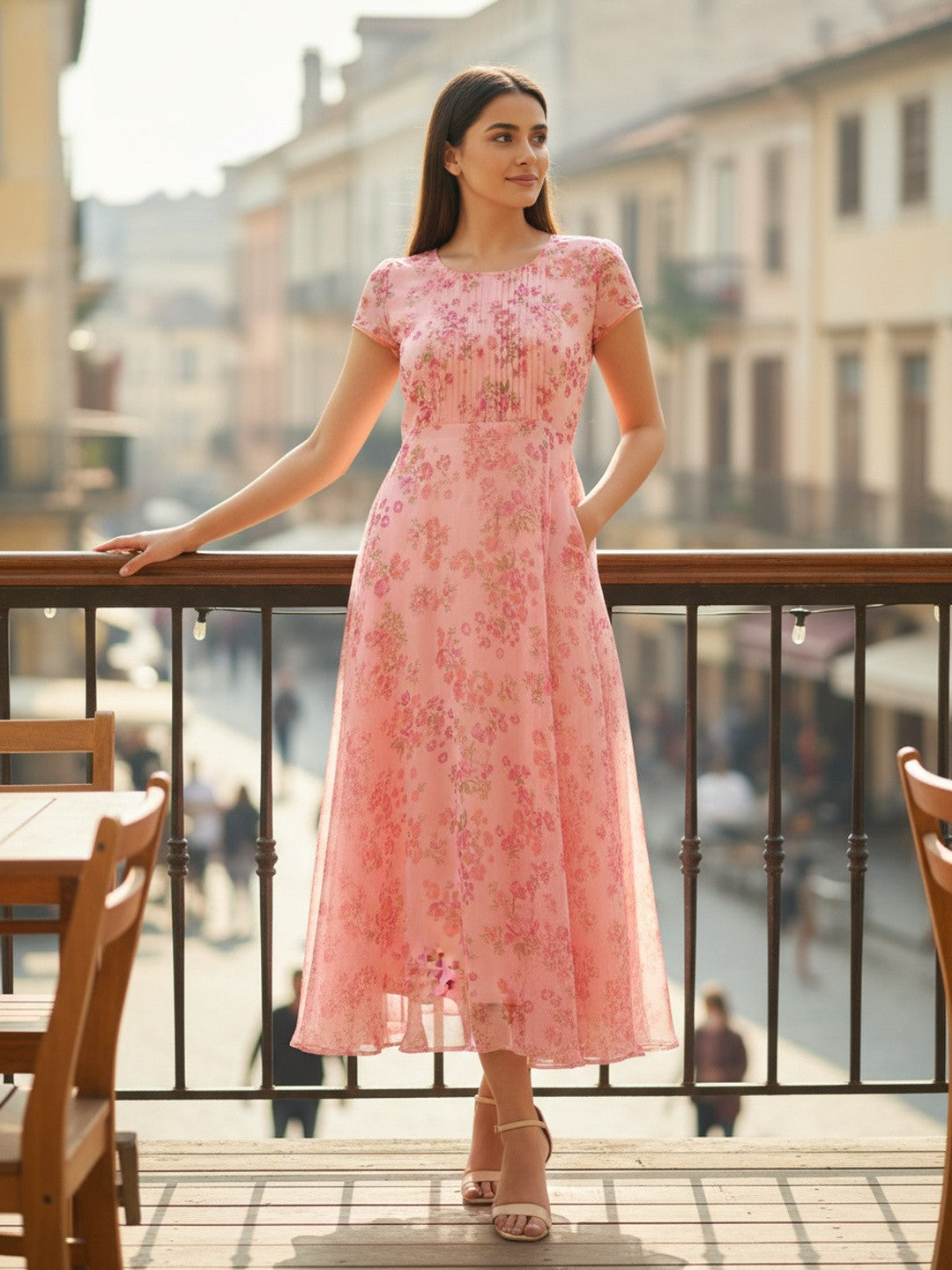 Floral Pink Maxi Flare Dress | Souchii