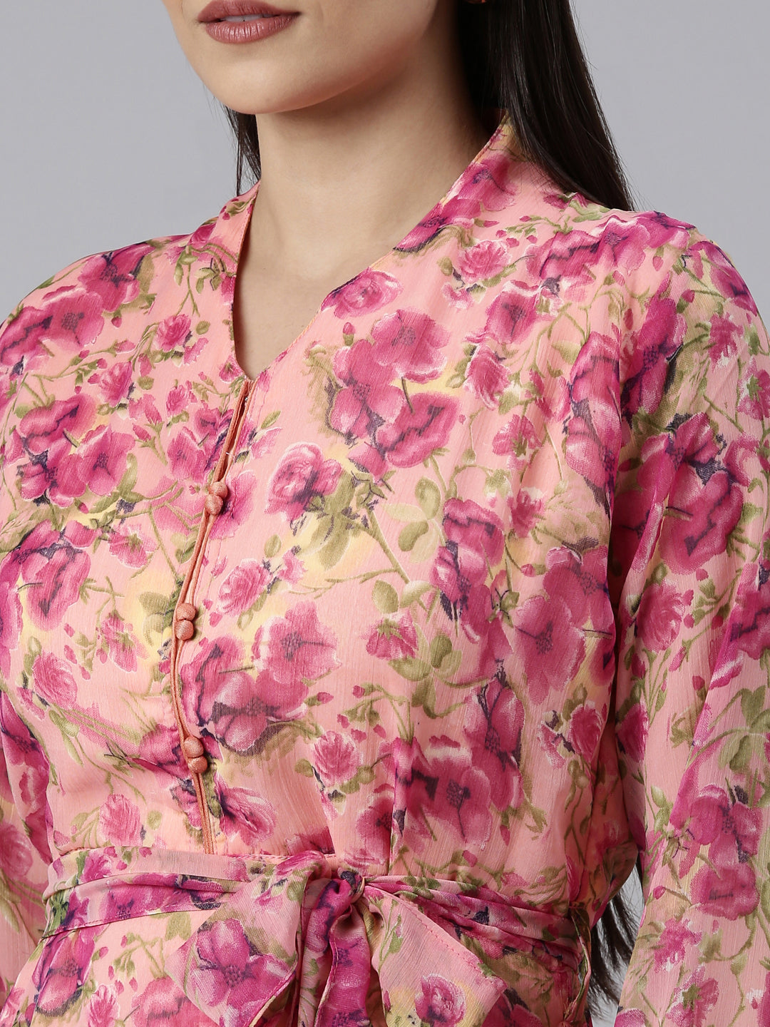 Floral Printed V-Neck Belted Fit & Flare Midi Dress | Souchii