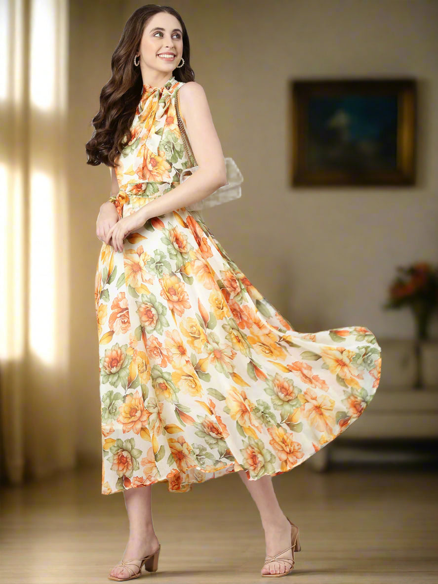 Fit & Flare Dress – Floral Elegance Sleeveless | Souchii