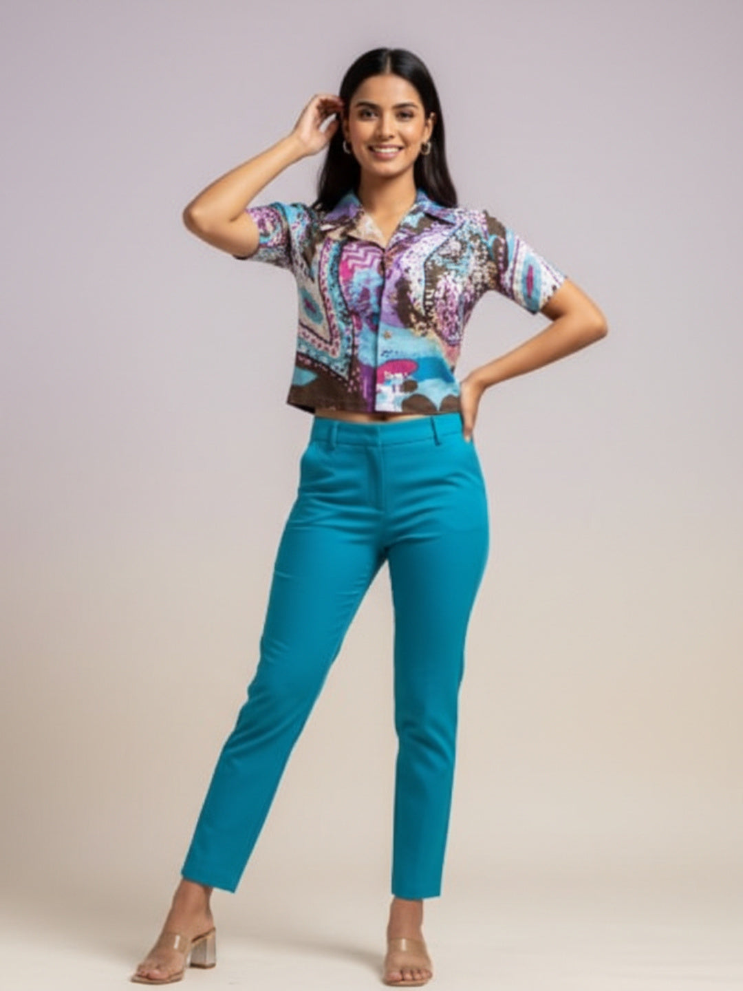 Souchii Women’s Multi Color Artistic Print Cropped Shirt