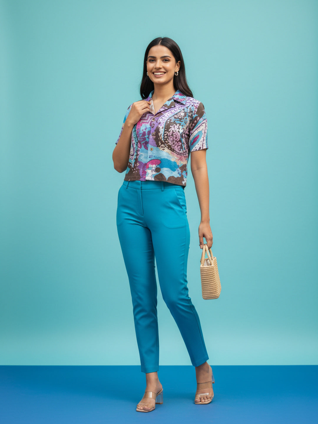 Souchii Women’s Multi Color Artistic Print Cropped Shirt