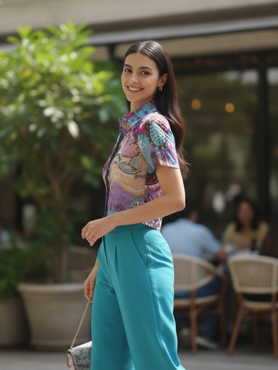 Souchii Women’s Multi Color Artistic Print Cropped Shirt