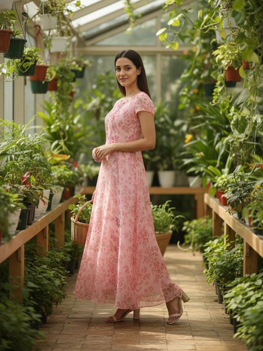 Floral Pink Maxi Flare Dress | Souchii