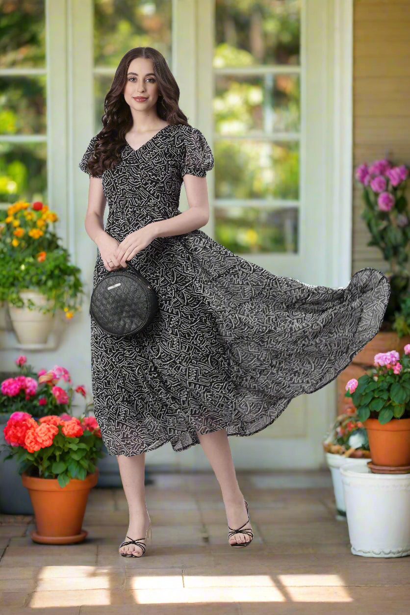 Black Patterned Dress | Souchii
