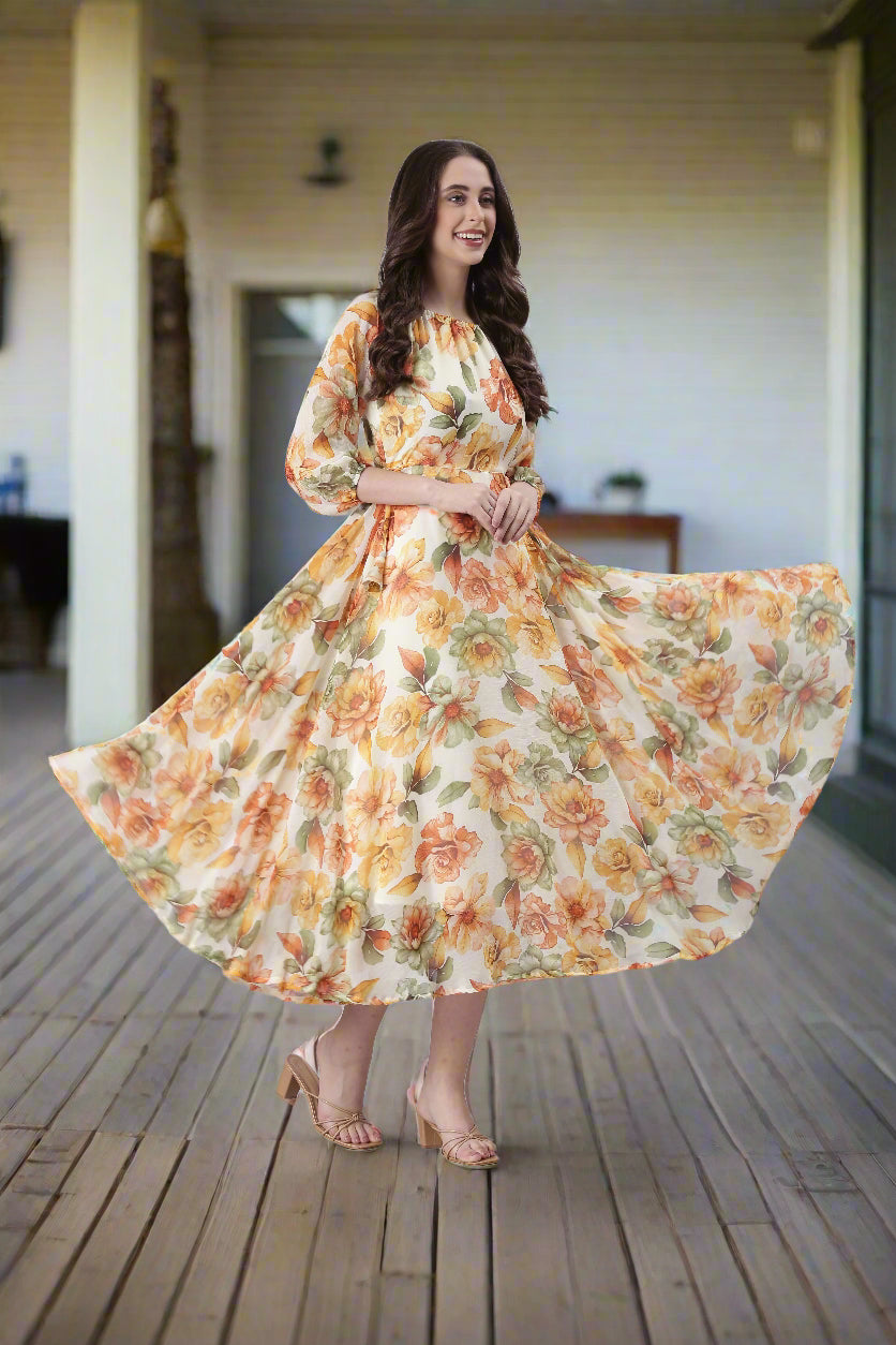 White Floral Fit & Flare Midi Dress | Souchii