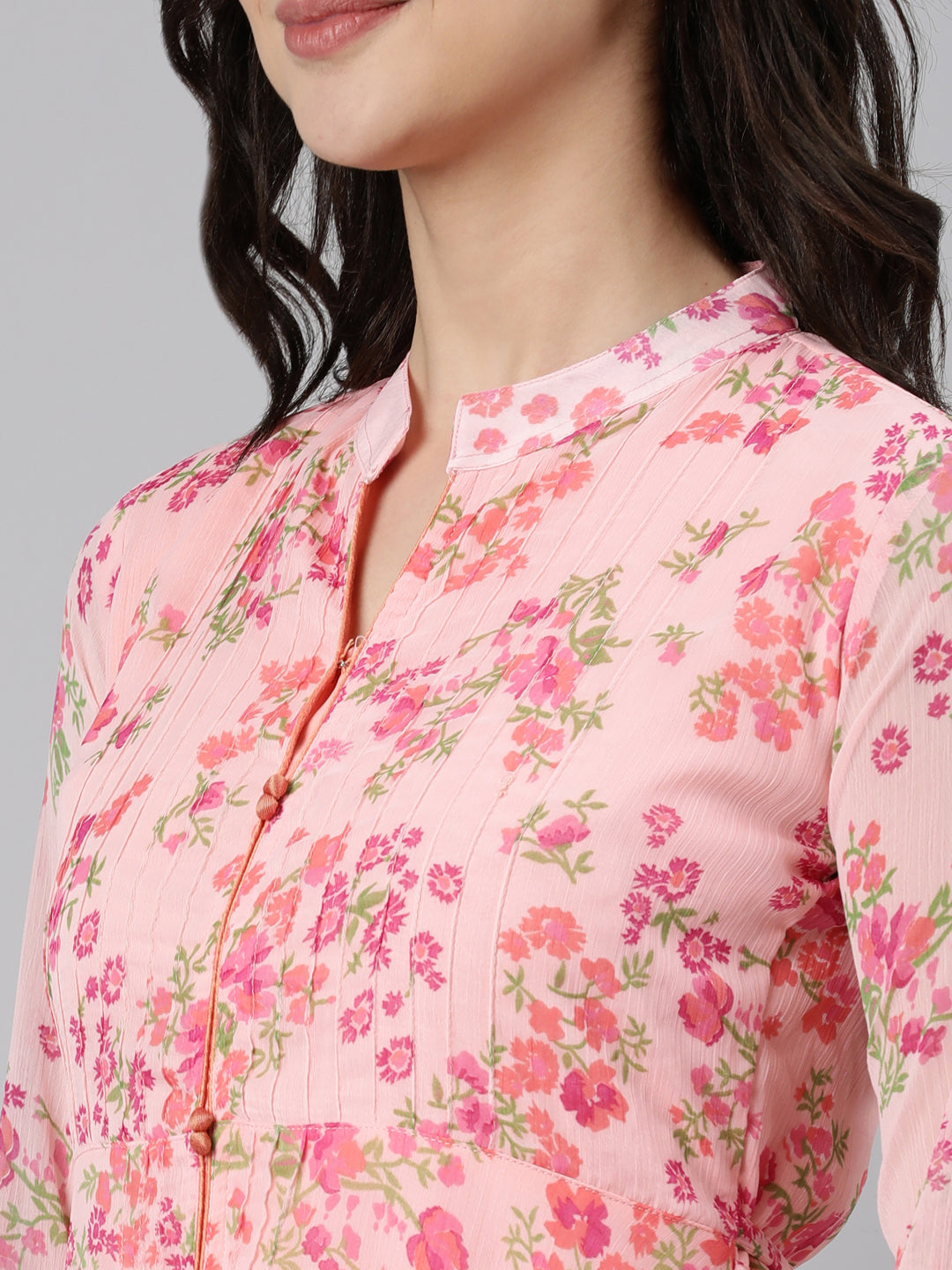 Dress – Light Pink Floral Printed A-line Princess Line | Souchii