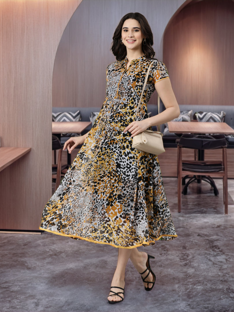 Maxi Dress – Cream Abstract Printed A-Line | Souchii