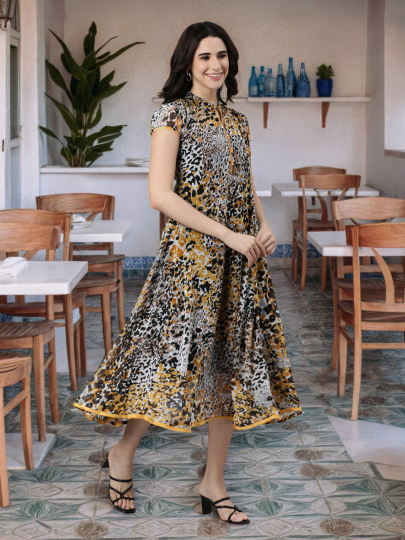 Maxi Dress – Cream Abstract Printed A-Line | Souchii