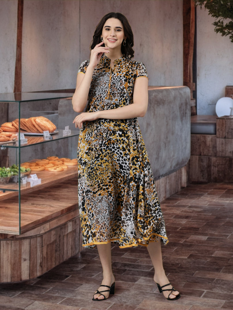 Maxi Dress – Cream Abstract Printed A-Line | Souchii