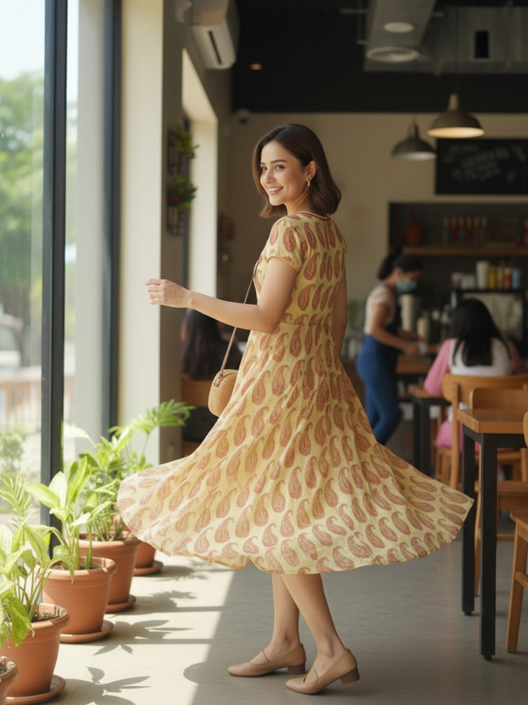 Souchii Sunlit Paisley Flared Midi Dress