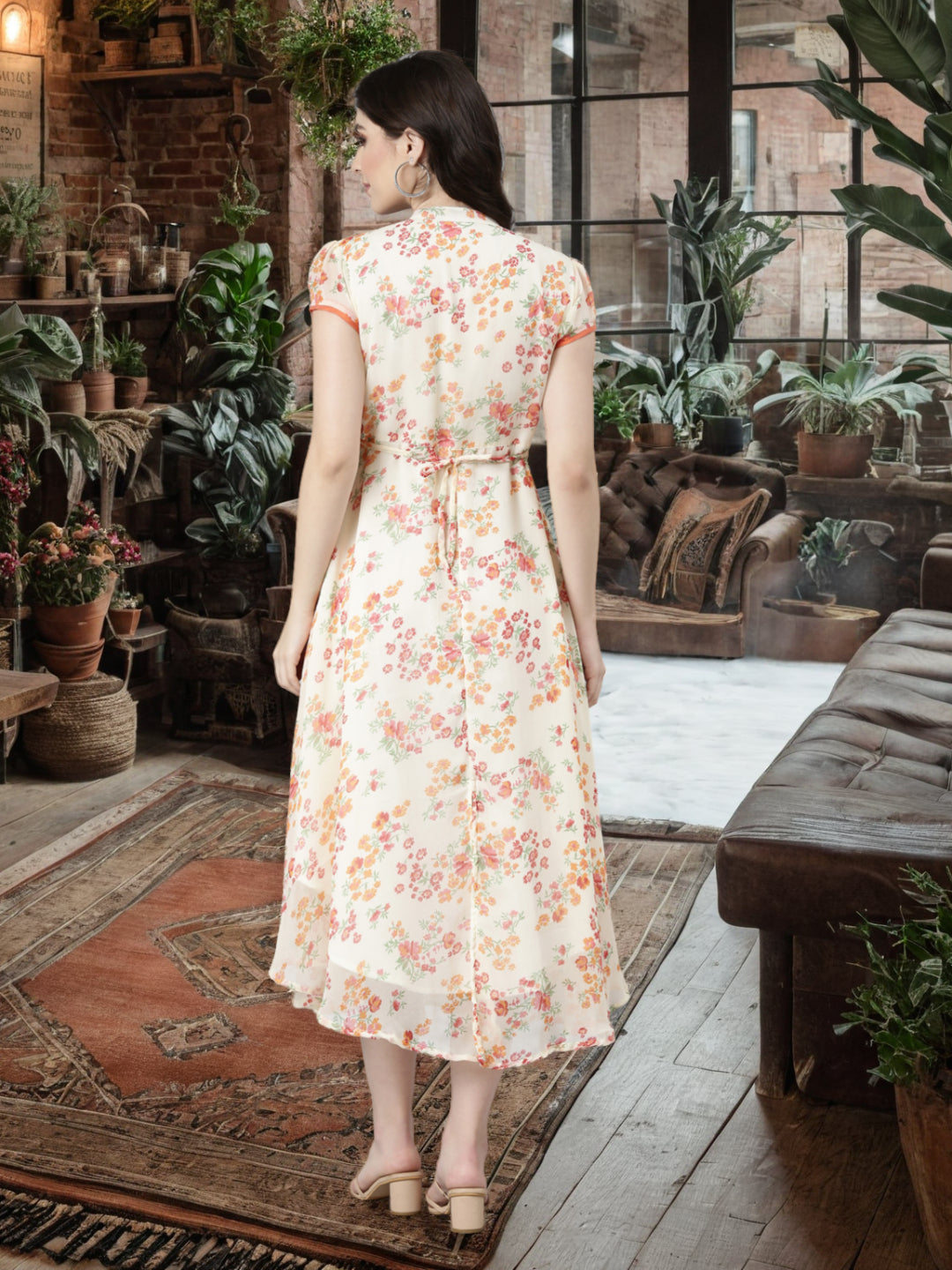 Fit & Flare Dress – Cream Floral Printed Ethnic | Souchii
